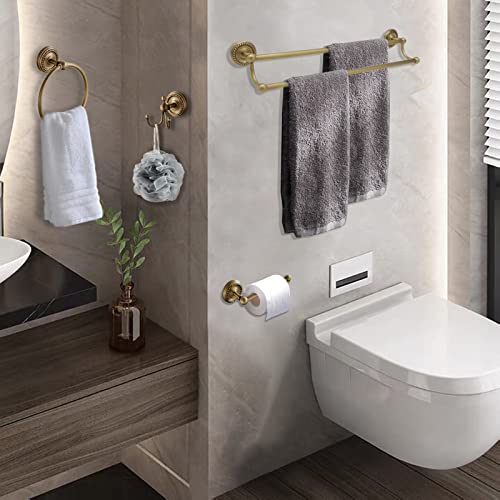 4 Pack Double Antique Brass Bathroom Accessories Set - Wall-Mounted Hardware
