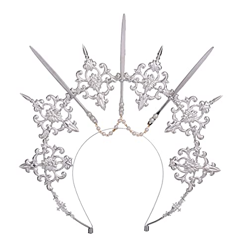 Silver Halo Crown Headband for Women Halloween Costume Accessory - Mary Goddess Style