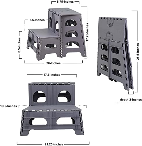 Industrial Gray Foldable Step Stool - Non-Slip, Supports 300lbs, Compact & Portable
