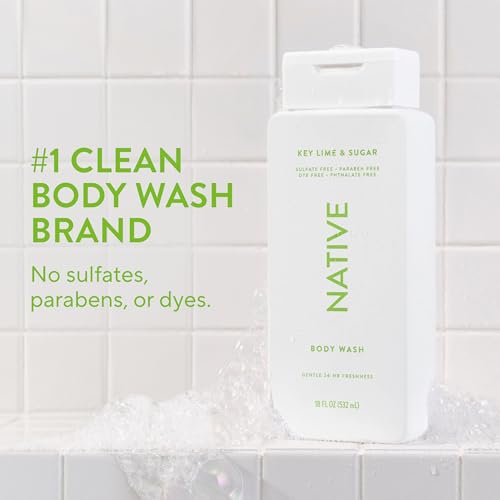 Native Body Wash Contains Naturally Derived Ingredients | For Women & Men, Sulfate, Paraben, & Dye Free Leaving Skin Soft and Hydrating | Key Lime & Sugar 18 oz