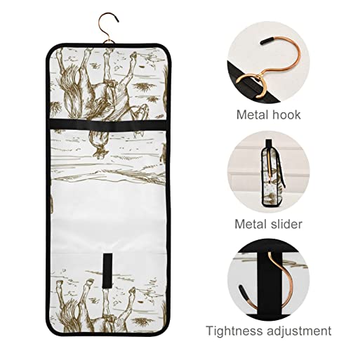 Western Desert Cowboys Travel Toiletry Bag Set with Brush Cases - Water-Resistant Hanging Organizer A6