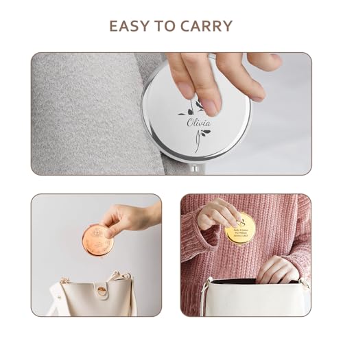 Personalised Mirror for Women, Engraved Compact Mirror with Name, Portable Makeup Mirror, Perfect for Wife, Mom, Grandma, Sister, Ideas, Travel-Friendly Cosmetic Mirror (C-Silver)