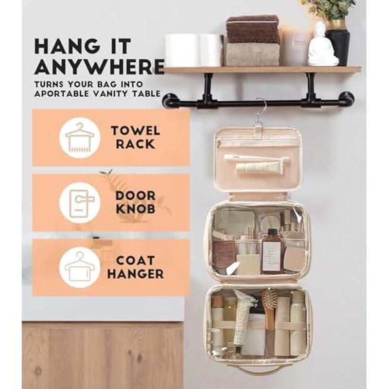 Hanging Toiletry Bag for Women, Large Travel Cosmetic Organizer with 360¡ÆHook ? PU Leather Waterproof Makeup Toiletry Bag, Portable Bathroom Travel Bag for Business Trips, Vacation