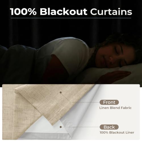 Blackout Curtains 96 Inch Long - Oatmeal Pinch Pleated Linen Blend, Pack of 2 - Room Darkening Insulated Window Drapes, Variation of Bare | 40"W x 96"L