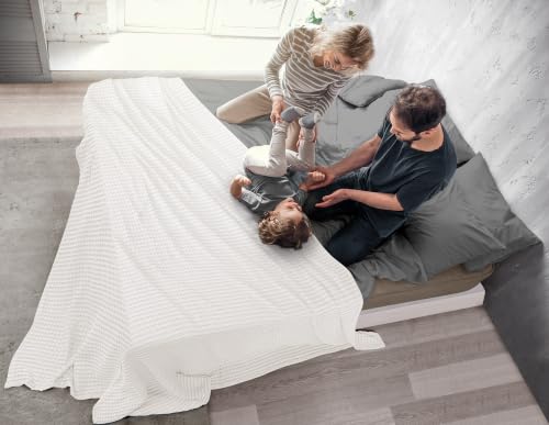 Big Size White Cotton Waffle Blanket 120x120 Inch - Cozy All-Season Bedding