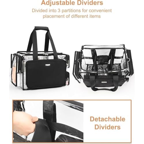Relavel Clear Makeup Bag with 4 Small Pouches, Extra Large Makeup Artist Kit Set, Cosmetic Storage Organizer Transparent Tote Beach Toiletry Bag with Adjustable Dividers & Shoulder Strap