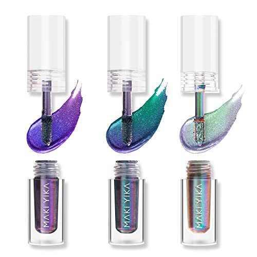 MAKI YIKA 3Pc Glitter Eyeshadow Liquid Multichrome Eyeshadows Long Lasting, Metallic Chameleon Eye Shadow Smudgeproof Holographic Eye Topper Glitters (#1+3+6)