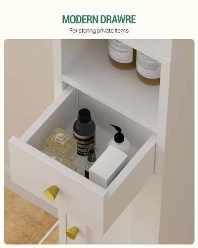 White Tall Bathroom Storage Cabinet with Shelves and Drawer - 7.9 x 7.9 x 70.9 Inches