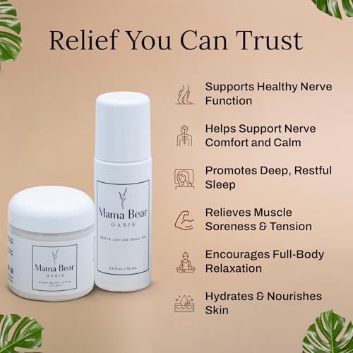Mama Bear Oasis Comfort Bundle ? Magnesium Lotion + Roll On Nerve Support | Fast Absorbing, Non-Greasy Relief with Natural Ingredients ? Hydrating Cream for Feet, Legs, toes & Nerve Support