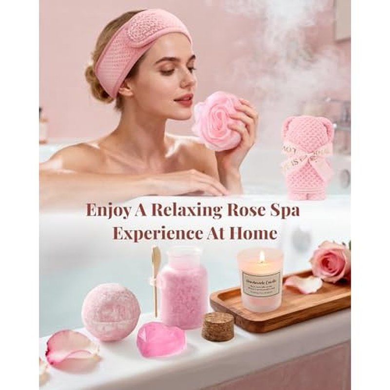 Belloxis Valentines Day Gifts for Her 15Pcs Spa Gifts for Women Self Friend Care Gift Baskets Get Well Soon Presents Pink Rose Care Relaxing Package Basket Set Valentine for Mom Sister Wife Grandma