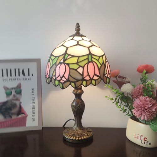Pink Tulip Tiffany Table Lamp Small Stained Glass Desk Lamp 3-Way LED – XPHMXP