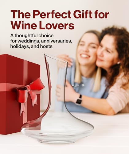 Large Crystal Wine Decanter with Built-in Aerator - Elegant Red Wine Carafe