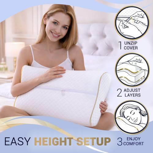Royal Therapy Extra Queen Memory Foam Cervical Pillow 24 x 14 x 6.5" - Adjustable, Neck Support, Side Sleeper