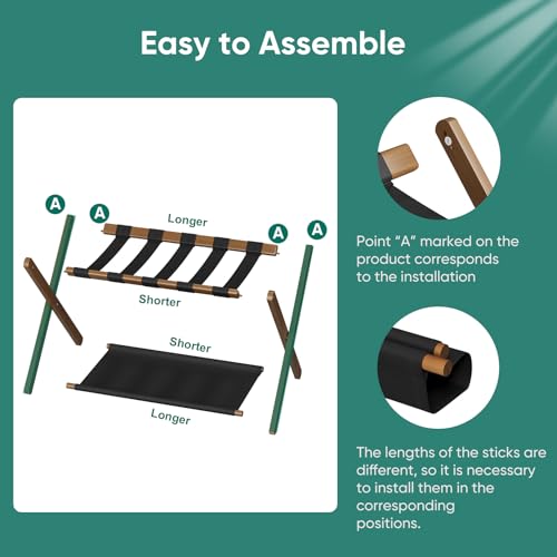 Walnut Bamboo Luggage Rack Set of 2 - Foldable Suitcase Stand with Storage Shelf
