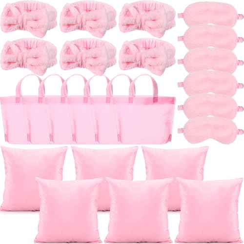 Pink Spa Sleepover Party Supplies Set for Girls - Eye Masks, Headbands, Pillow Covers & Tote Bags