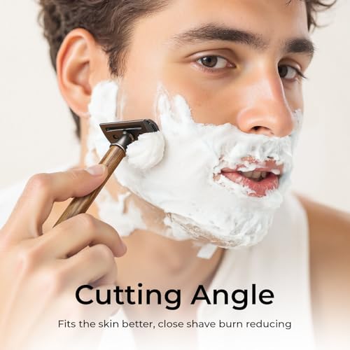 Double Edge Safety Razor: Premium Metal Single Blade Face Razor for Men & Women, Eco-Friendly Bamboo Handle & 10 Double Edge Blades - Light Brown