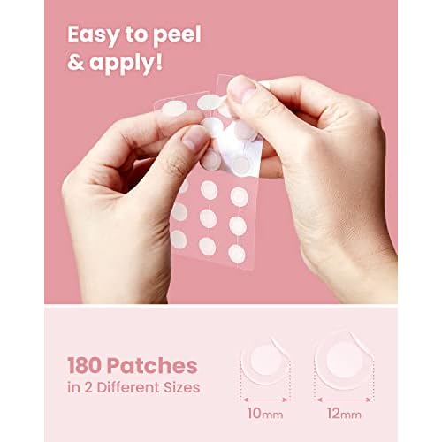 GLAM UP Hydrocolloid Blemish Pimple Zit Patches(180PCS/2Size) - Invisible Ultra Thin Spot Cover Stickers for Face and Skin, Strong Water-proof and Adhesive Overnight, Vegan-friendly