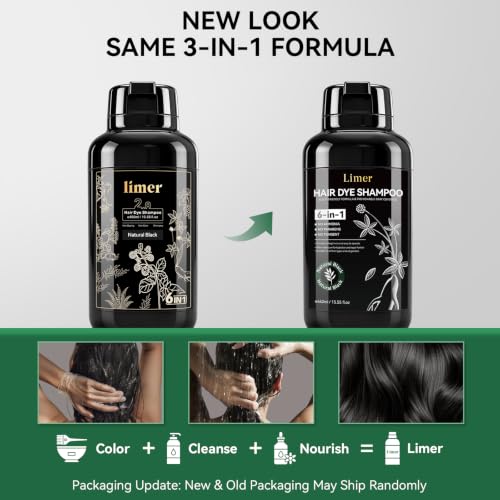 Limer Natural Black Hair Dye Shampoo 3-in-1 for Gray Hair - Variation of THIS listing