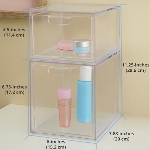 STORi Clear Plastic Drawer Organizer Set - 4.5 and 6.75 Inch Tall, Multipurpose Cosmetics & Office Storage Bins