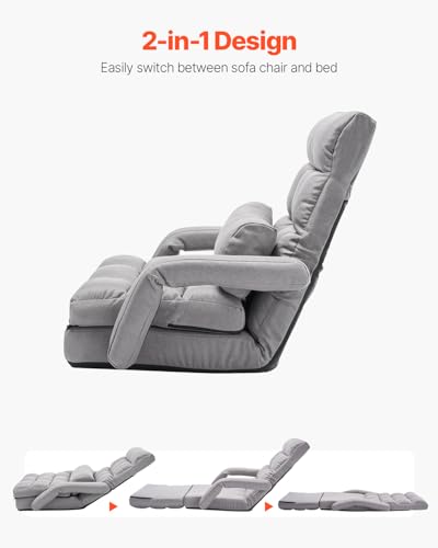 Gray VEVOR Floor Gaming Chair with Adjustable Backrest & Foldable Lounger