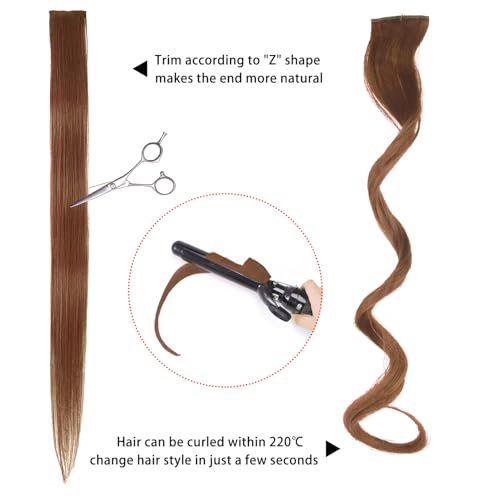 5pcs Dark Auburn Copper Brown Clip in Hair Extensions 100% Human Hair 18 Inch Colored Party Highlights Clip in Extensions for Women Kids Girls
