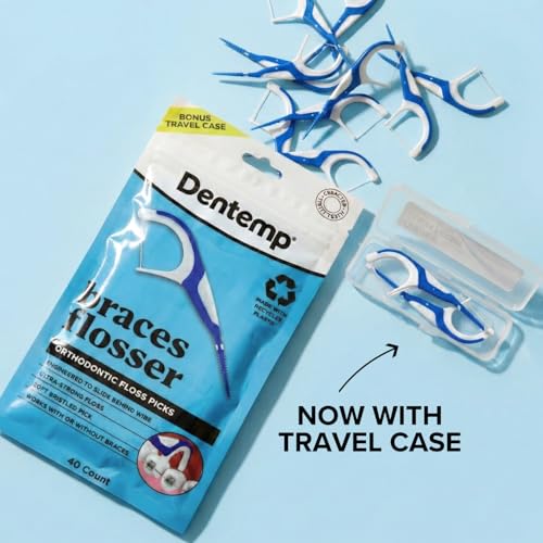 OrVance Dentemp Braces Flosser Pack of 4, 40 Count – Ultra-Strong Floss & Bristles for Braces
