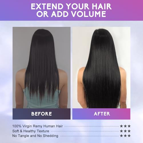 ZNXDJXE Natural Black 1B 18 Inch Clip-in Human Hair Extensions 100g/8pcs