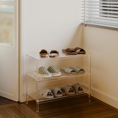 Acrylic Shoe Rack 3-Tier Freestanding Organizer for Entryway & Closet - 25.6''L x 11.8''D x 20.3''H