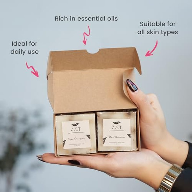 2-Pack Rose Damascene Bar Soap ? Natural Rose Extract with Olive Oil and Coconut Oil - Handmade Soap Bar for Face and Body - Gently Cleanses and Hydrates All Skin Types- For Men and Women