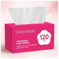 FACEMADE 120 Count Disposable Face Towels, 100% USDA Biobased Face Towelettes Disposable, Clean Facial Towels for Makeup and Clean Skin, Super Soft and Thick Dry Wipes Club