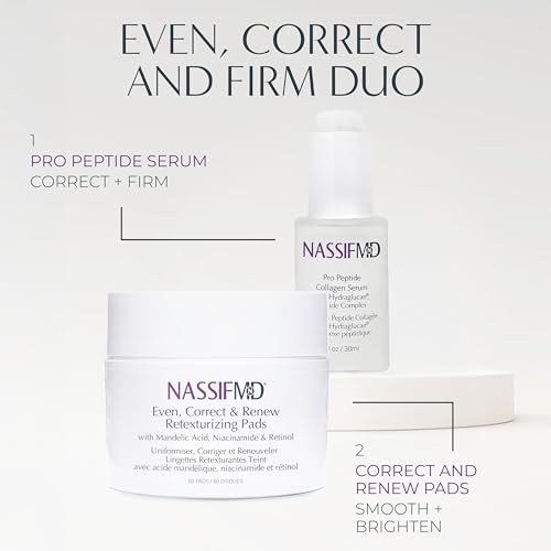 NassifMD Even, Correct & Renew Retexturizing Pads | Chemical Peel for Face | Whitehead, Closed Comedone and Acne Marks Skin Resurfacing Pads | Hyperpigmentation Treatment for Face