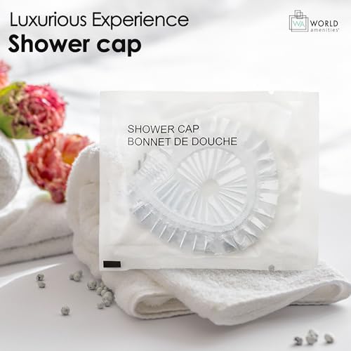 World Amenities Waterproof Shower Cap (Clear Frosted Sachet), Travel Size Hotel Amenities, Airbnb