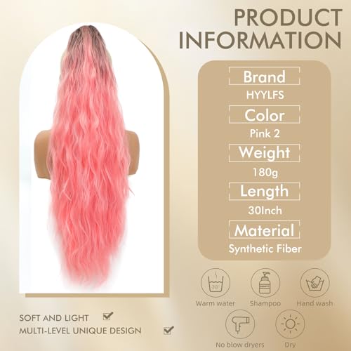 Long Wavy Ponytail Extension 30 Inch Pink Curly Claw Clip Hair Accessory
