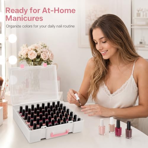 FULLCASE White 54-Bottle Nail Polish Organizer Case with Removable Foam