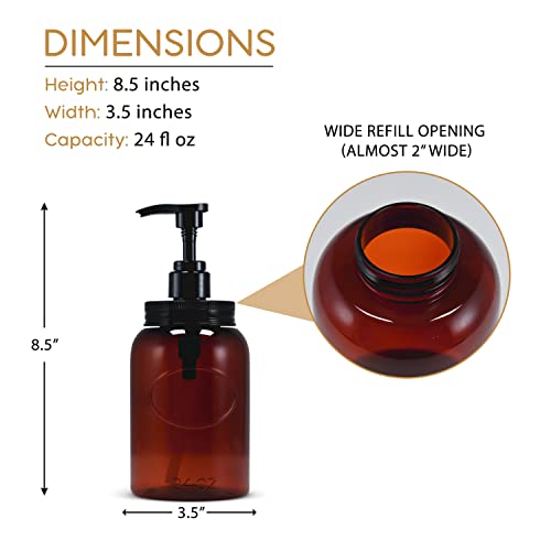 Bottiful Home Amber 24 oz Wide Mouth Plastic Dispenser Bottles Set of 4