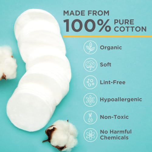 NOLEO Organic Cotton Rounds – 900 Count, 100% Pure GOTS-Certified Organic Cotton, Hypoallergenic, Chlorine-Free