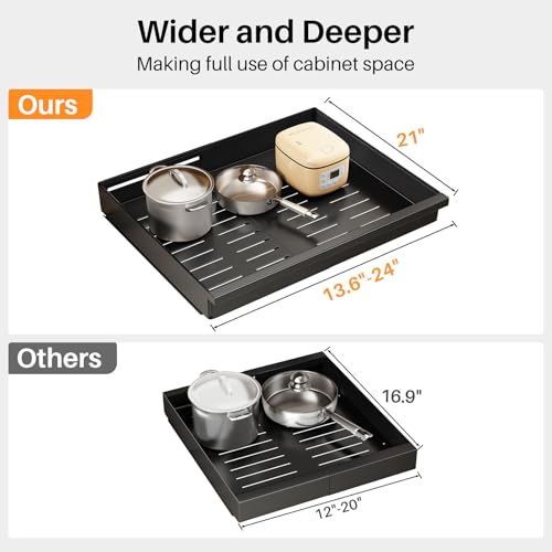 Black Expandable Pull Out Cabinet Organizer 2-Pack - 13.6-24 Inches Wide, 21 Inches Deep with Full-Extension Slides