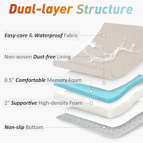 Beige Memory Foam Chair Cushions for Dining Chairs 17x16x2.5 Inches Pack of 4