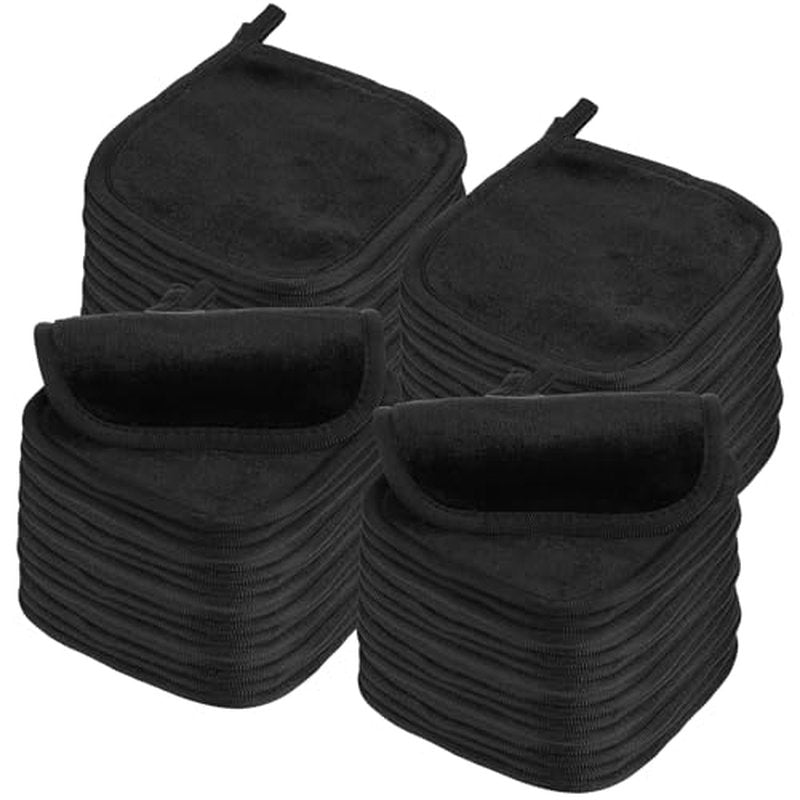 50 Pcs Makeup Remover Cloths Reusable Washable Remover Pads Soft Microfiber Washcloths Facial Cloths Makeup Towels for Women, 5 x 5 Inch(Black)