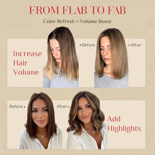 Rich Choices 10 Inch Golden Brown Highlighted Bleach Blonde Clip-In Hair Extensions - Single Clip Wefts for Thin Short Hair