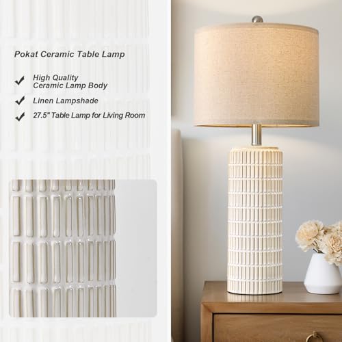 Tall Ceramic Table Lamps Set of 2 - White and Gold Modern Bedside Lamps for Living Room & Nightstand