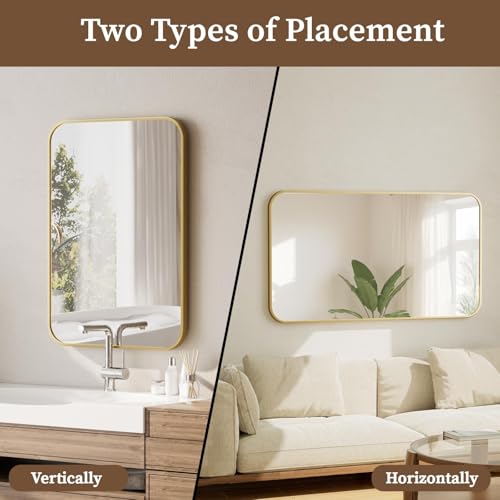 Black Metal Frame Rectangle Vanity Mirror - Rounded Corners 30x40