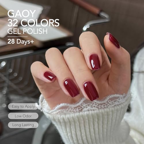 GAOY Gel Nail Polish Kit with UV Light, 32 Colors Gel Polish Set Red Black White Nude Glitter with 5 Pcs Soak off Base Glossy Matte Glitter Top Coat & Builder for Nail Art DIY Manicure at Home