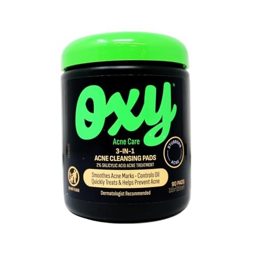 Oxy Acne Care 3-in-1 Acne Cleansing Pads, 2% Salicylic Acid Acne Treatment, 90 Pads (Pack of 5)