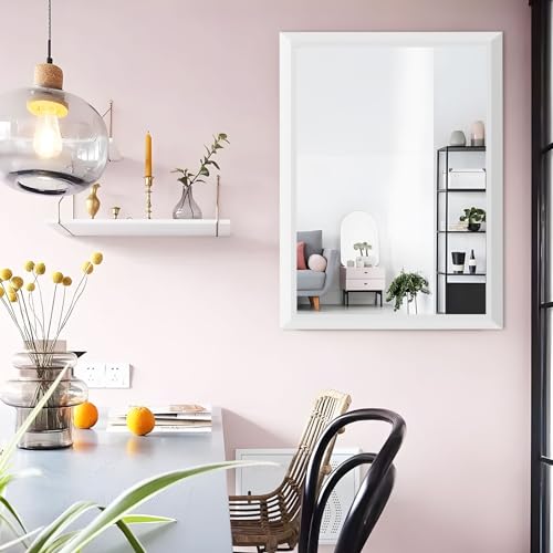 24x30 Inch Wall-Mounted Bathroom Mirror with White Metal Frame - Amorho Variation of White / 30"L x 24"W