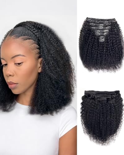 CindiRiver 22 Inch Afro Kinky Curly Clip-In Hair Extensions for Women, Remy Human Hair, #1B, 8 Pcs with 20 Clips
