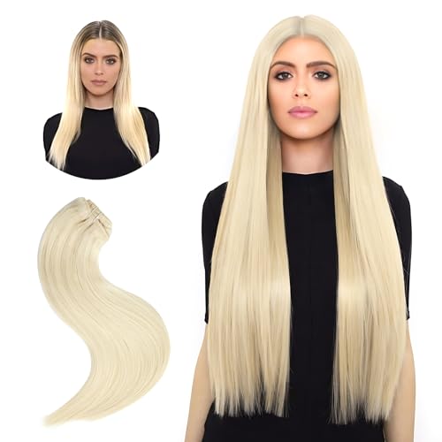 Hyssiet 16 Inch Platinum Blonde Remy Human Hair Clip-In Extensions 75g - 7 Pieces with 16 Clips