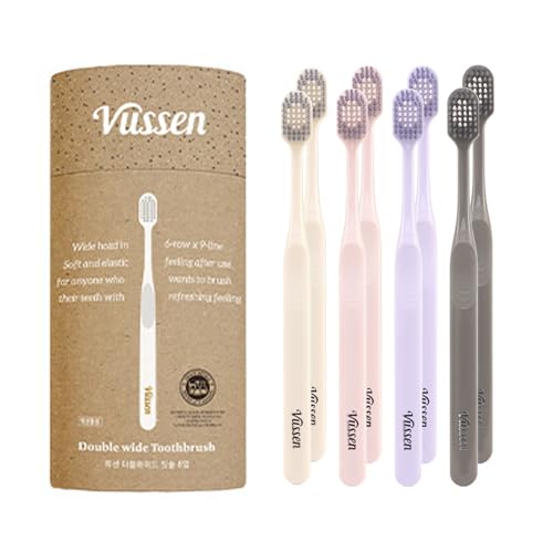 Pastel Double Wide Toothbrush Set - 8 Count Soft Dual-Level Bristles for Sensitive Gums