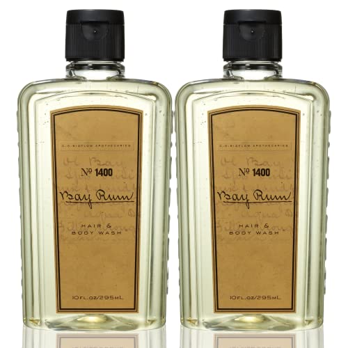 C.O. Bigelow Bay Rum Hair & Body Wash for Men, Pack of 2 Citrus Spice Scented Men's 2 in 1 Shampoo & Body Wash with Aloe Vera, 10 Fl Oz