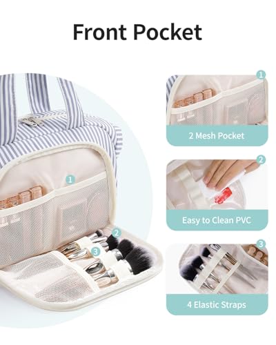 Narwey Travel Toiletry Bag for Women – Large Makeup & Cosmetic Organizer, Y-Greyish Blue Stripe